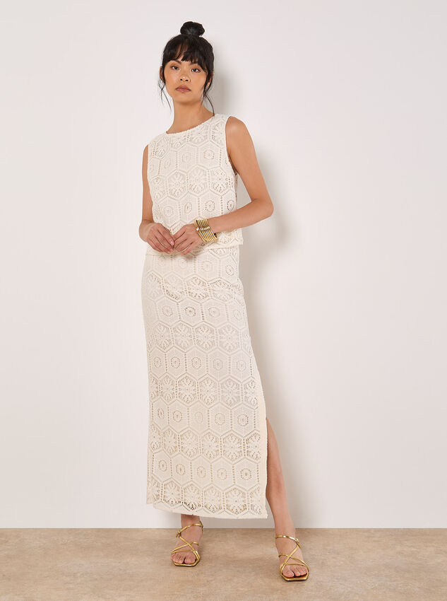 Crochet Lace Tile Shell Top, White, large