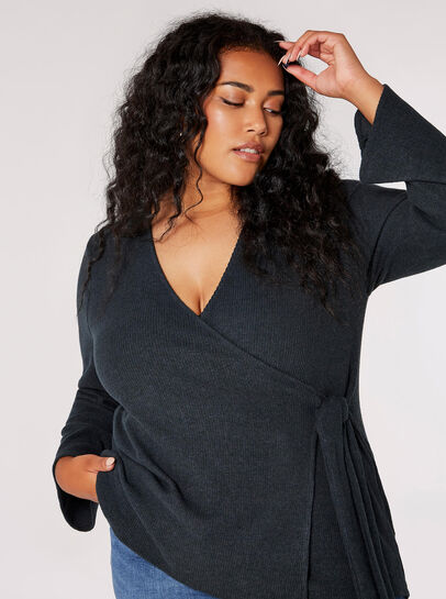 Curve Ribbed Jersey Wrap Top