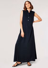 Linen Blend Shirt Maxi Dress, Navy, large