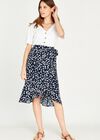 Floral Dot Tie Waist Wrap Skirt, Navy, large