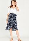 Floral Dot Tie Waist Wrap Skirt, Navy, large