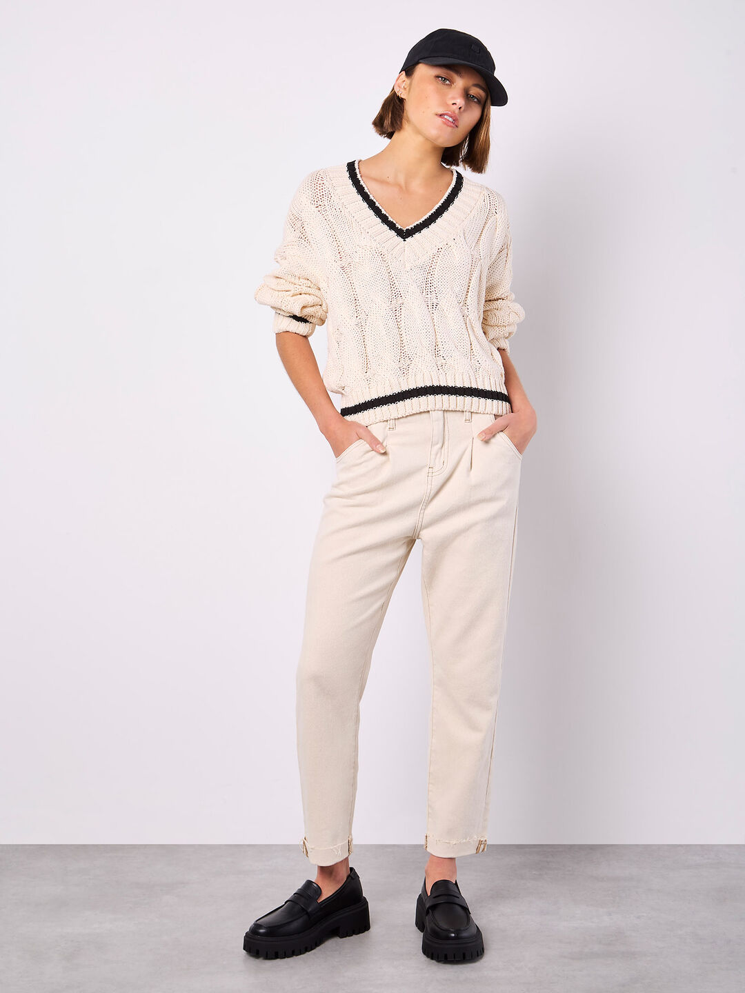 Cropped Cable Cricket Jumper