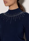 Rhinestone Gem Embellished Jumper, Navy, large