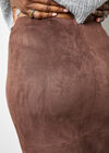 Split Front Suede Pencil Skirt, Brown, large