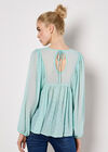 Dobby Bead Embellished Empire Top, Blue, large
