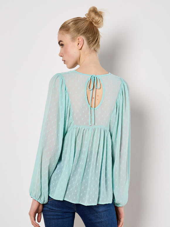 Dobby Bead Embellished Empire Top, Blue, large