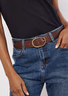 Leather Gold Buckle Belt, Brown, large