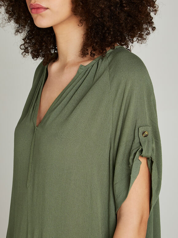 Khaki V-Neck Oversized Dress, Khaki, large