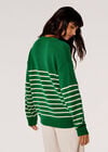 Stripe Knitted Gold Button Jumper, Green, large