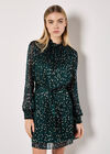 Self Stripe Gold Foil Mini Dress, Green, large