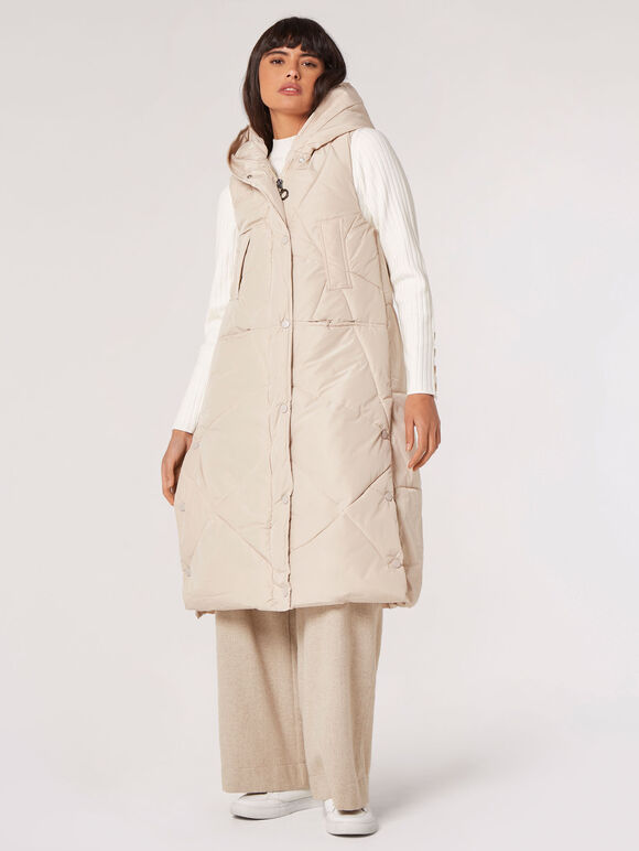 Longline Puffer Gilet, Stone, large