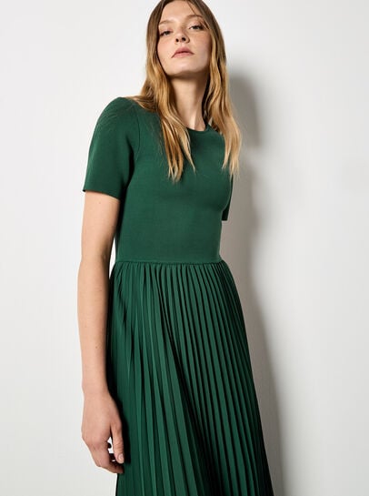 Rib Knit Chiffon Skirt Midi Dress