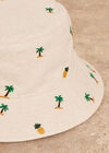 Tropical Palm Embroidered Bucket Hat, White, large