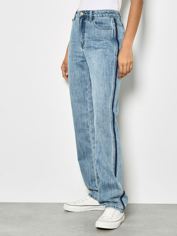 Emily Contrast Seam Straight Leg Jeans, Blue, large