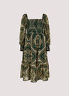 Scarf Print Milkmaid Midi Dress, Green, large