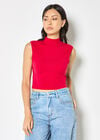 High Neck Knitted Crop Top, Red, large