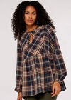 Check Peplum Hem Blouse, Rust, large