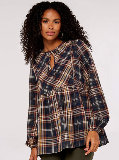 Check Peplum Hem Blouse