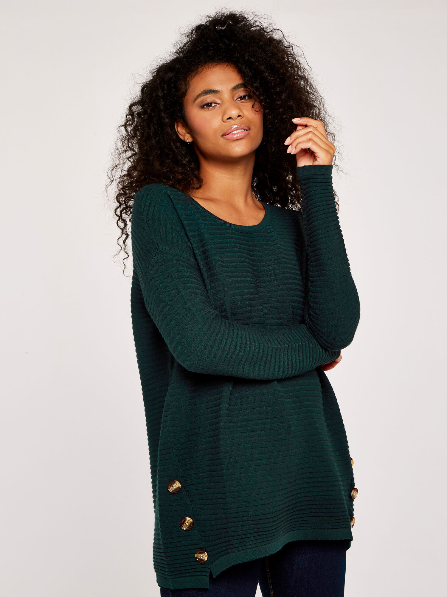 Asymmetric Zip Side Rib Knit Jumper Apricot Clothing