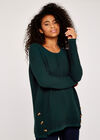 Asymmetric Zip Side Rib Knit Jumper, Green, large