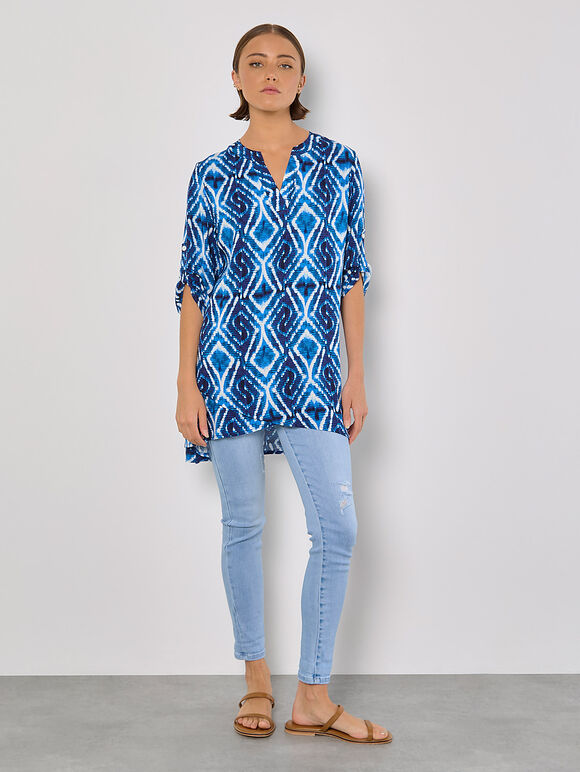 Tie Dye Swirl Tunic Top, Blue, large