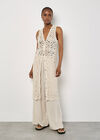 Crochet Longline Sleeveless Cardigan, Stone, large