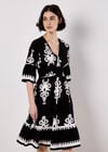 Floral Baroque Smocked Mini Dress, Black, large