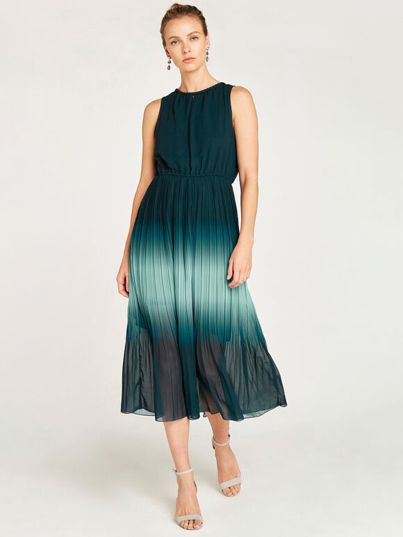 Ombre Grecian Neck Midi Dress, Green, large