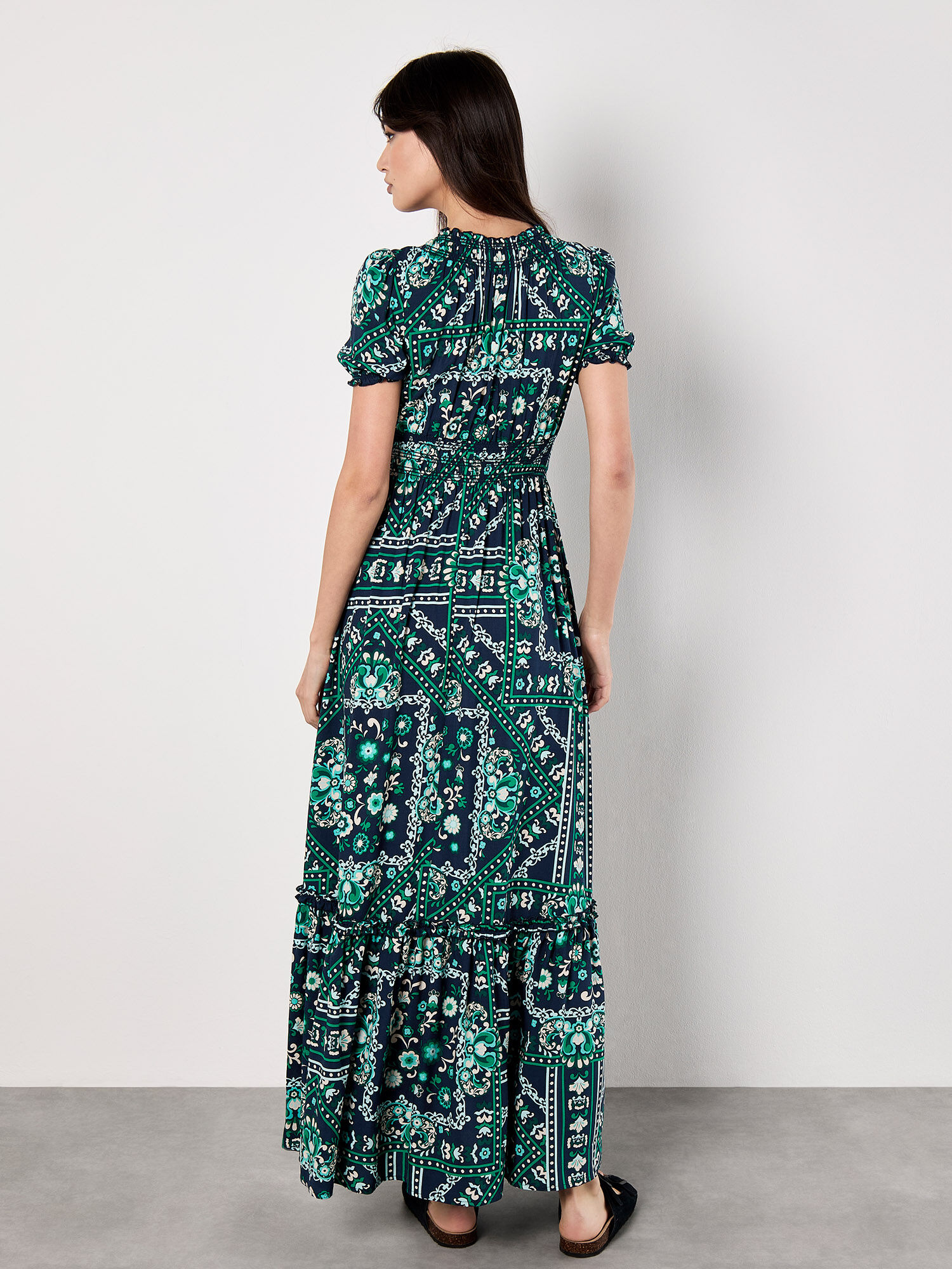 Scarf Print Smocked Maxi Dress | Apricot Clothing