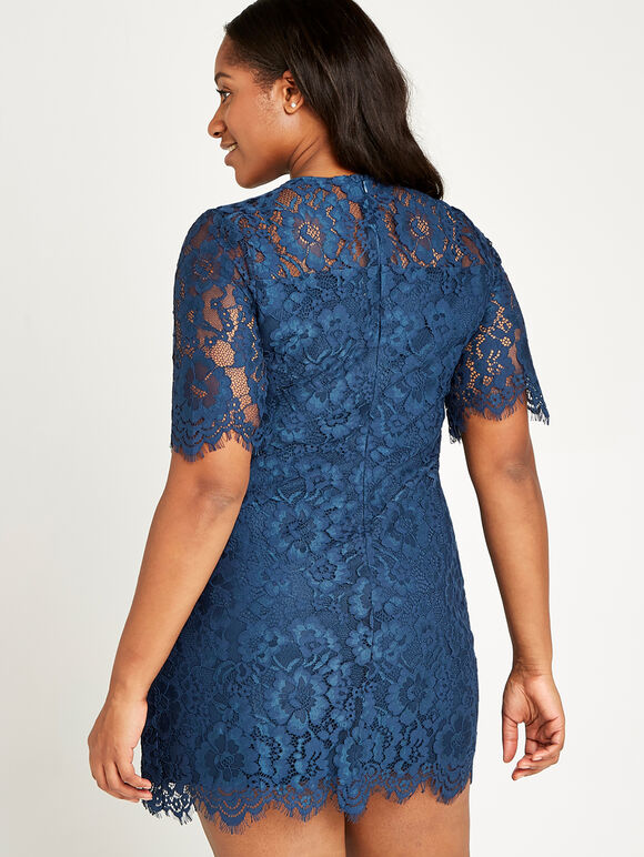 Lace Scallop Hem Dress+, Teal, large