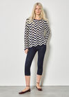 Stripe Waves Pointelle Knit Jumper, Navy, large