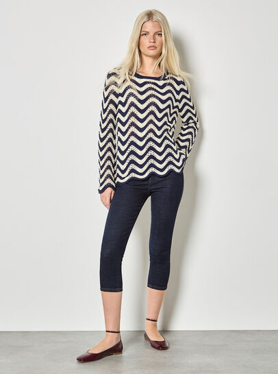 Stripe Waves Pointelle Knit Jumper