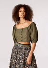 Smock Detail Cropped Top, Khaki, large