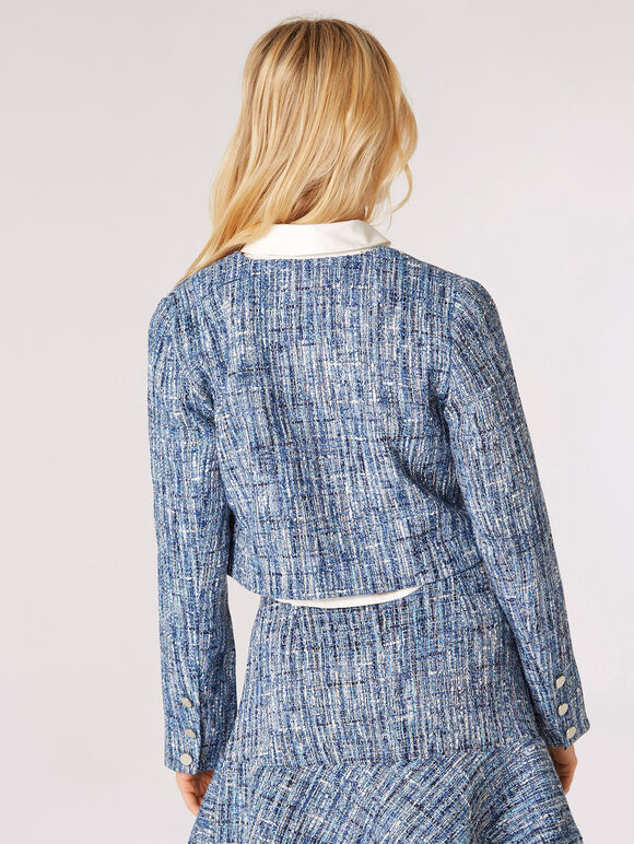 Shimmer Tweed Cropped Blazer, Blue, large