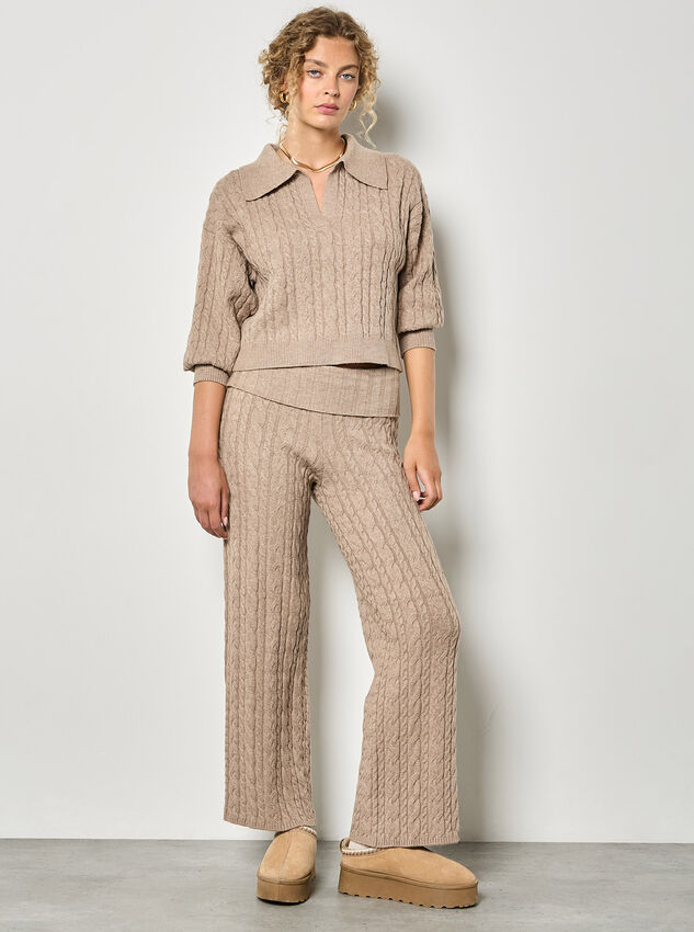 Twisted Cable Knit Crop Jumper, Stone, large