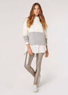 Colour Block Chunky Ribbed  Jumper, Grey, large