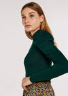 Ruched Shoulder Fitted Jumper, Green, large
