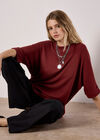 Soft-Touch Batwing Waffle Knit Top, Burgundy, large