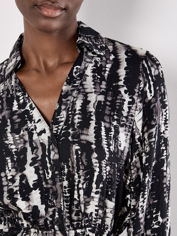 Tie Dye Stripe Shirt Mini Dress, Grey, large