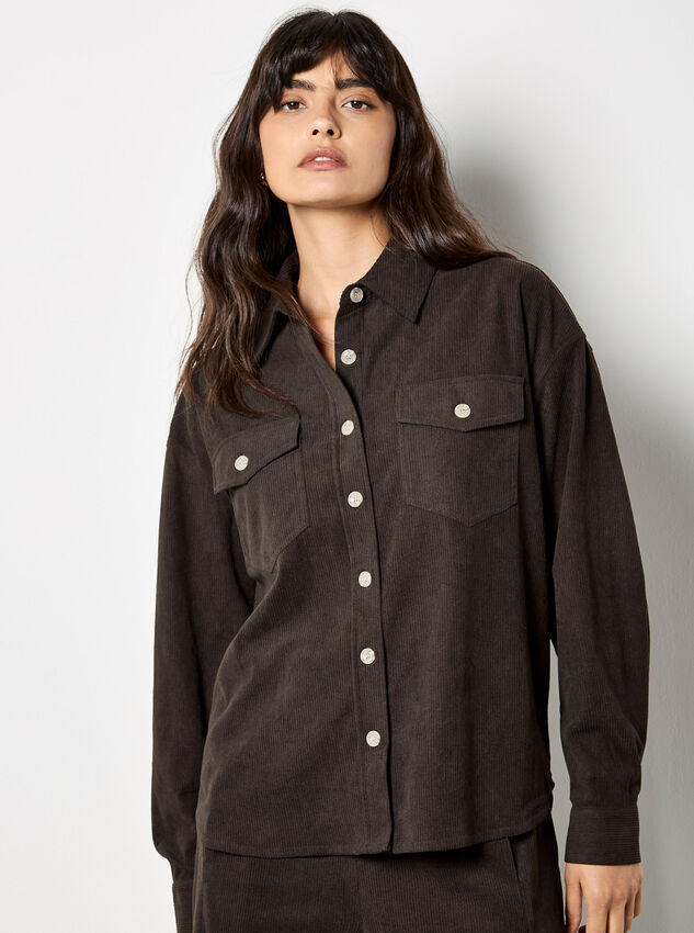 Oversized Cord Shirt, Brown, large