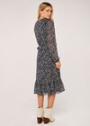 Folk Leaf Ruffle Waist Midi Dress, Navy, large