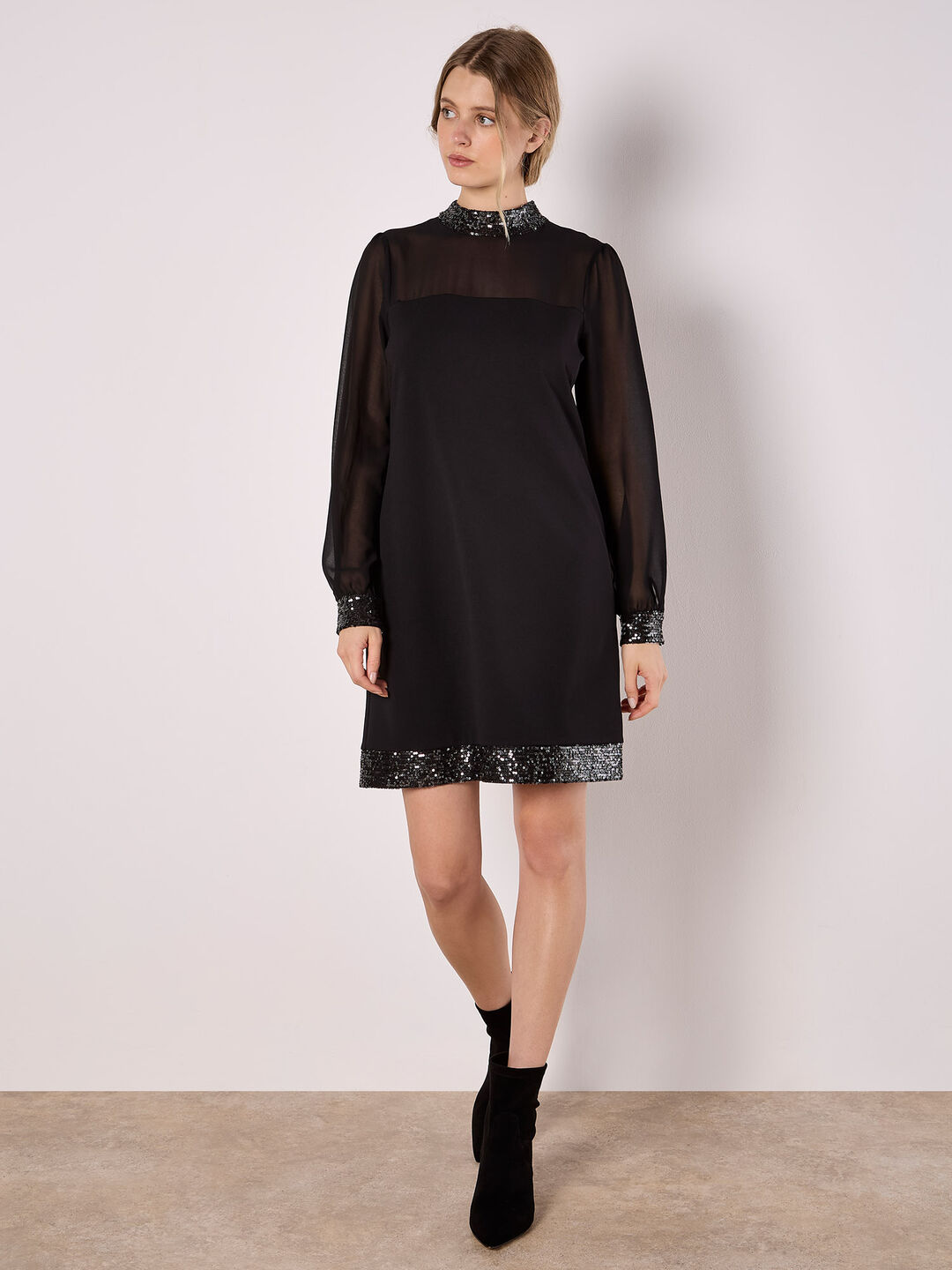 Image of Sequin Trim Shift Mini Dress