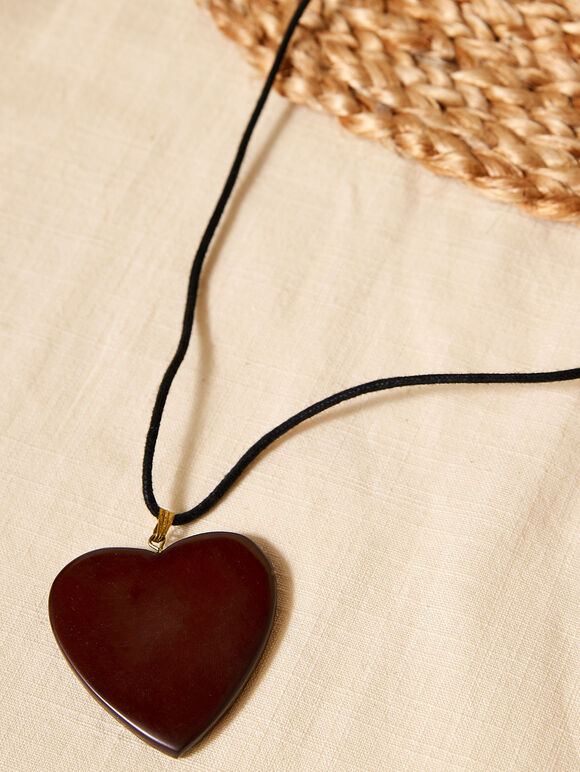 Resin Heart Pendant Necklace, Brown, large