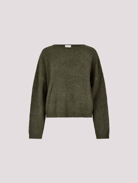Waffle Knit Batwing Jumper, Green, large