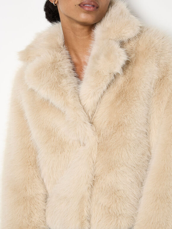 Faux Fur Short Coat, Cream, large