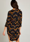Black Spliced Stripe Ripple Shirt Dress, Black, large