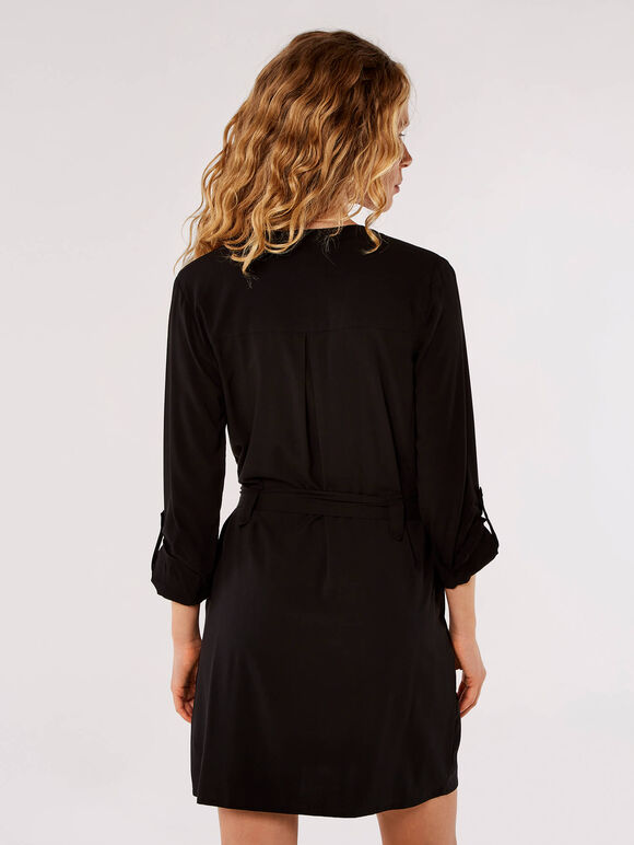 Utility Shirt Mini Dress , Black, large