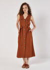 Linen Blend Utility Midi Dress, Rust, large
