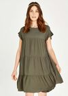 Ruffle Sleeve Detail Tiered Dress, Khaki, large