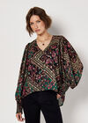 Gold Foil Floral Blouse, Black, large